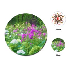 Annabella Hydrangeas And Purple Garden Landscape Playing Cards (round)