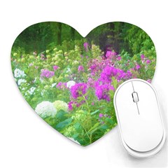 Annabella Hydrangeas And Purple Garden Landscape Heart Mousepads by myrubiogarden