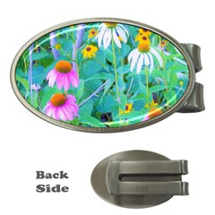 White And Purple Coneflowers And Yellow Rudbeckia Money Clips (oval)  by myrubiogarden