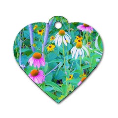 White And Purple Coneflowers And Yellow Rudbeckia Dog Tag Heart (one Side) by myrubiogarden