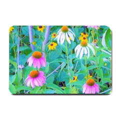 White And Purple Coneflowers And Yellow Rudbeckia Small Doormat  by myrubiogarden