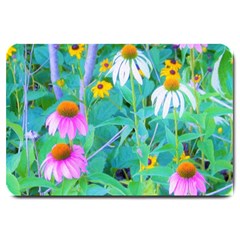 White And Purple Coneflowers And Yellow Rudbeckia Large Doormat  by myrubiogarden