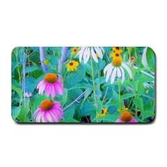 White And Purple Coneflowers And Yellow Rudbeckia Medium Bar Mats by myrubiogarden