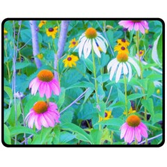 White And Purple Coneflowers And Yellow Rudbeckia Fleece Blanket (medium)  by myrubiogarden