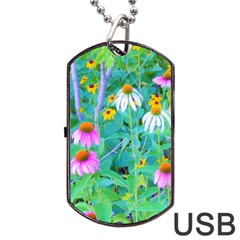 White And Purple Coneflowers And Yellow Rudbeckia Dog Tag Usb Flash (two Sides) by myrubiogarden