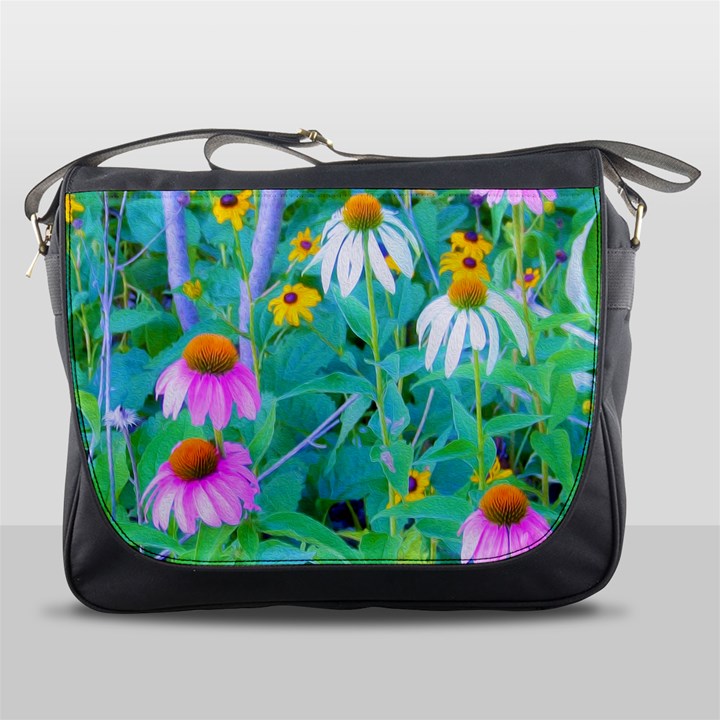 White And Purple Coneflowers And Yellow Rudbeckia Messenger Bag