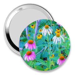 White And Purple Coneflowers And Yellow Rudbeckia 3  Handbag Mirrors by myrubiogarden