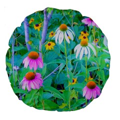 White And Purple Coneflowers And Yellow Rudbeckia Large 18  Premium Round Cushions by myrubiogarden