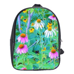 White And Purple Coneflowers And Yellow Rudbeckia School Bag (xl) by myrubiogarden