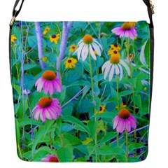 White And Purple Coneflowers And Yellow Rudbeckia Flap Closure Messenger Bag (s) by myrubiogarden