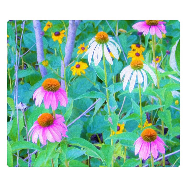 White And Purple Coneflowers And Yellow Rudbeckia Double Sided Flano Blanket (Small) 