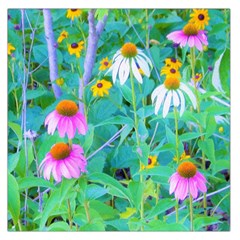 White And Purple Coneflowers And Yellow Rudbeckia Large Satin Scarf (square) by myrubiogarden