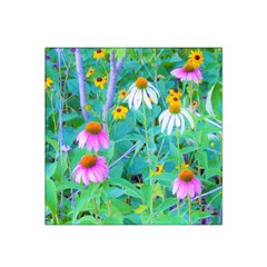 White And Purple Coneflowers And Yellow Rudbeckia Satin Bandana Scarf by myrubiogarden