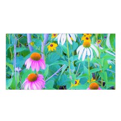 White And Purple Coneflowers And Yellow Rudbeckia Satin Shawl by myrubiogarden