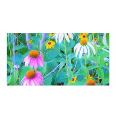 White And Purple Coneflowers And Yellow Rudbeckia Satin Wrap by myrubiogarden