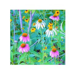 White And Purple Coneflowers And Yellow Rudbeckia Small Satin Scarf (square) by myrubiogarden