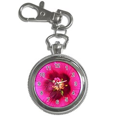 Deep Pink And Crimson Hibiscus Flower Macro Key Chain Watches by myrubiogarden