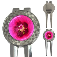 Deep Pink And Crimson Hibiscus Flower Macro 3-in-1 Golf Divots by myrubiogarden