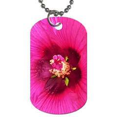 Deep Pink And Crimson Hibiscus Flower Macro Dog Tag (one Side) by myrubiogarden