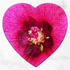 Deep Pink And Crimson Hibiscus Flower Macro Jigsaw Puzzle (heart) by myrubiogarden