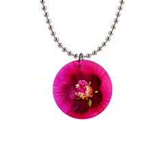 Deep Pink And Crimson Hibiscus Flower Macro 1  Button Necklace