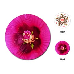 Deep Pink And Crimson Hibiscus Flower Macro Playing Cards (round)