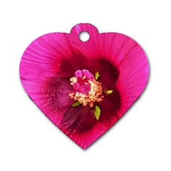 Deep Pink And Crimson Hibiscus Flower Macro Dog Tag Heart (one Side) by myrubiogarden