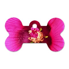 Deep Pink And Crimson Hibiscus Flower Macro Dog Tag Bone (two Sides) by myrubiogarden