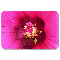 Deep Pink And Crimson Hibiscus Flower Macro Large Doormat  by myrubiogarden