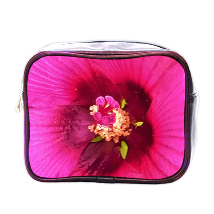 Deep Pink And Crimson Hibiscus Flower Macro Mini Toiletries Bag (One Side)