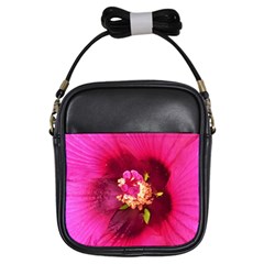 Deep Pink And Crimson Hibiscus Flower Macro Girls Sling Bag by myrubiogarden