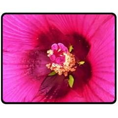 Deep Pink And Crimson Hibiscus Flower Macro Double Sided Fleece Blanket (medium)  by myrubiogarden