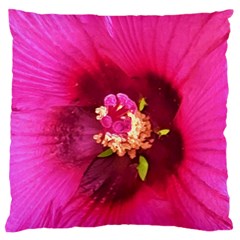 Deep Pink And Crimson Hibiscus Flower Macro Standard Flano Cushion Case (one Side) by myrubiogarden