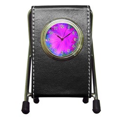 Psychedelic Purple Garden Milkweed Flower Pen Holder Desk Clock by myrubiogarden