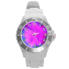 Psychedelic Purple Garden Milkweed Flower Round Plastic Sport Watch (l) by myrubiogarden