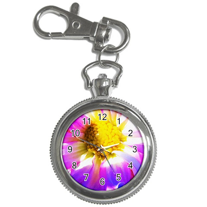 Purple, Pink And White Dahlia With A Bright Yellow Center Key Chain Watches