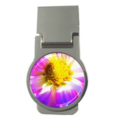 Purple, Pink And White Dahlia With A Bright Yellow Center Money Clips (Round) 