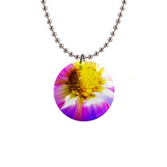 Purple, Pink And White Dahlia With A Bright Yellow Center 1  Button Necklace