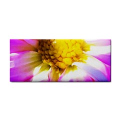 Purple, Pink And White Dahlia With A Bright Yellow Center Hand Towel