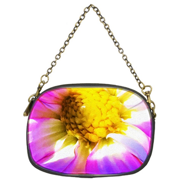 Purple, Pink And White Dahlia With A Bright Yellow Center Chain Purse (One Side)