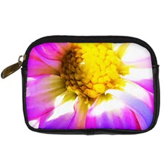 Purple, Pink And White Dahlia With A Bright Yellow Center Digital Camera Leather Case