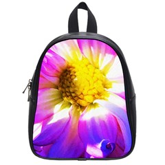 Purple, Pink And White Dahlia With A Bright Yellow Center School Bag (Small)