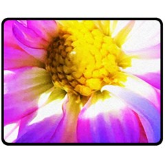 Purple, Pink And White Dahlia With A Bright Yellow Center Fleece Blanket (Medium) 