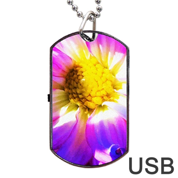 Purple, Pink And White Dahlia With A Bright Yellow Center Dog Tag USB Flash (Two Sides)