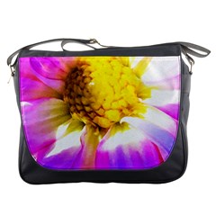 Purple, Pink And White Dahlia With A Bright Yellow Center Messenger Bag