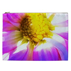 Purple, Pink And White Dahlia With A Bright Yellow Center Cosmetic Bag (XXL)