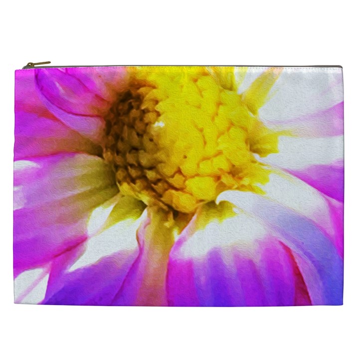 Purple, Pink And White Dahlia With A Bright Yellow Center Cosmetic Bag (XXL)