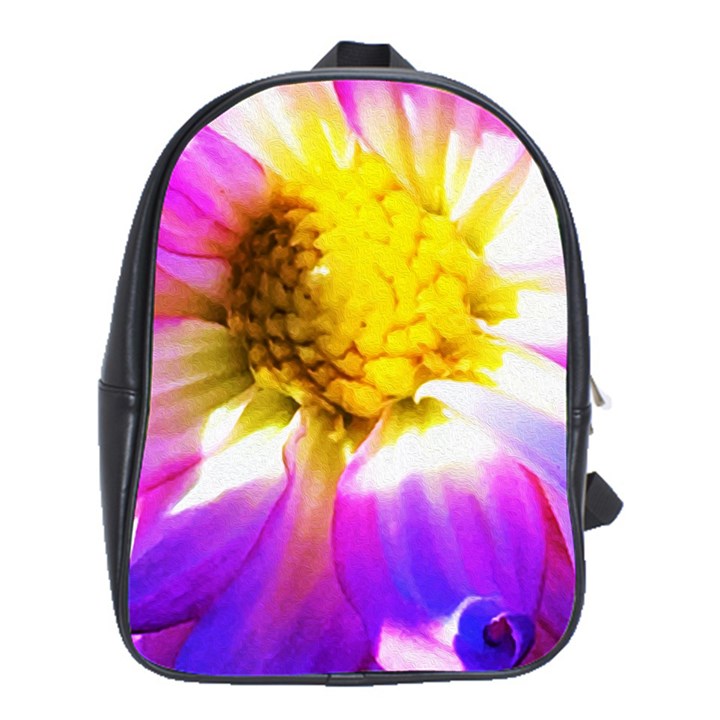 Purple, Pink And White Dahlia With A Bright Yellow Center School Bag (XL)