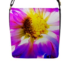 Purple, Pink And White Dahlia With A Bright Yellow Center Flap Closure Messenger Bag (L)