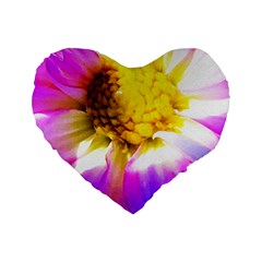 Purple, Pink And White Dahlia With A Bright Yellow Center Standard 16  Premium Flano Heart Shape Cushions